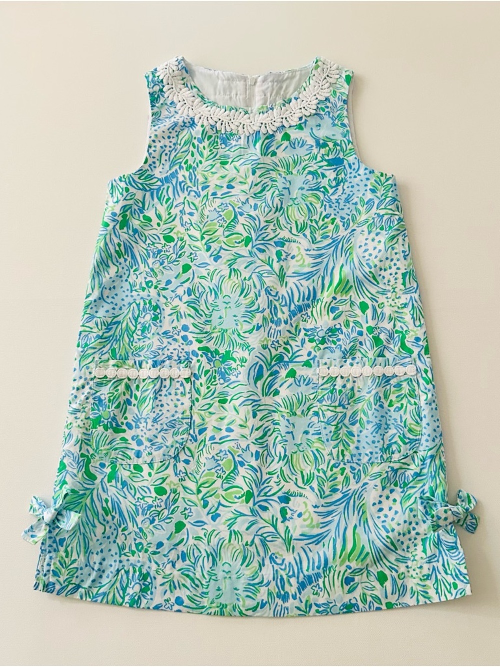 Lilly Pulitzer Girls 8 Blue Green Floral Shift Dress Spring Summer